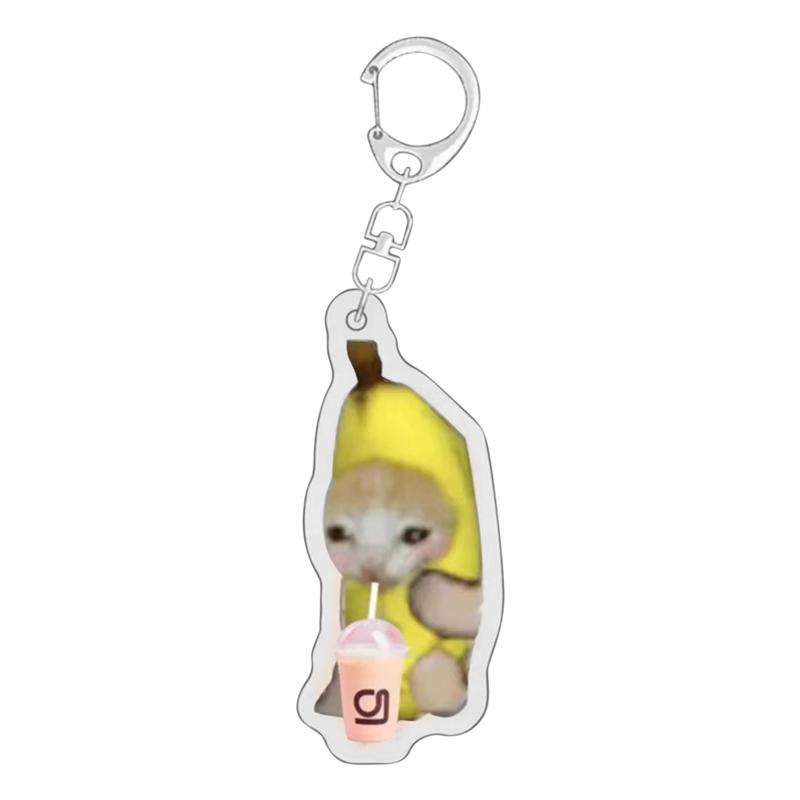 Happy Banana Cat Pendant Keychain Funny Resin Lanyard Small Link Chain Maxwell Cat Keychain Student Gift Bag Accessories Lanyard