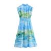 Women's Summer New, Lapel Design Refreshing Watercolor Printing Fresh Dress