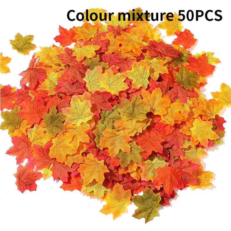 

Искусственные кленовые листья Осень Осенние Искусственные листья для Свадебной Вечеринки Дня Благодарения Хэллоуина Рождества Декор Декор Домашней Вазы Растения 50PCS