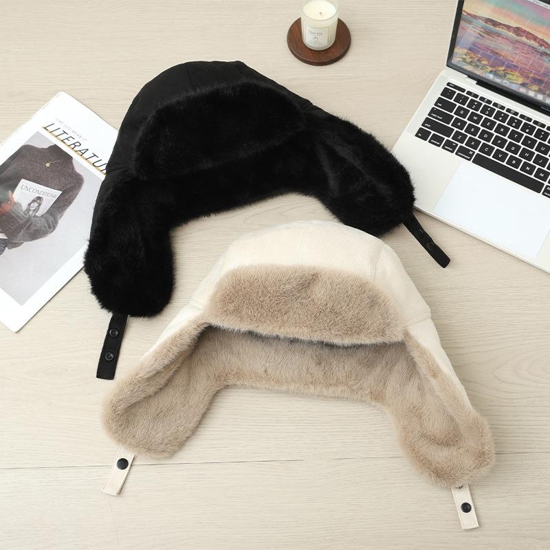 Japanese Thickened Plush Lei Feng Hat In Autumn and Winter Casual Versatile Retro Warm Hat Outdoor Travel Cold Ear Protection Hat