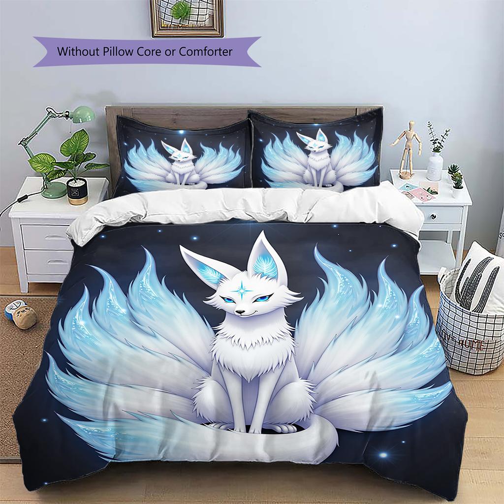 Nine-Tailed Fox Pattern Bedding Home Decoration Birthday Gift (1 * duvet cover + 2 * pillowcase, without core)