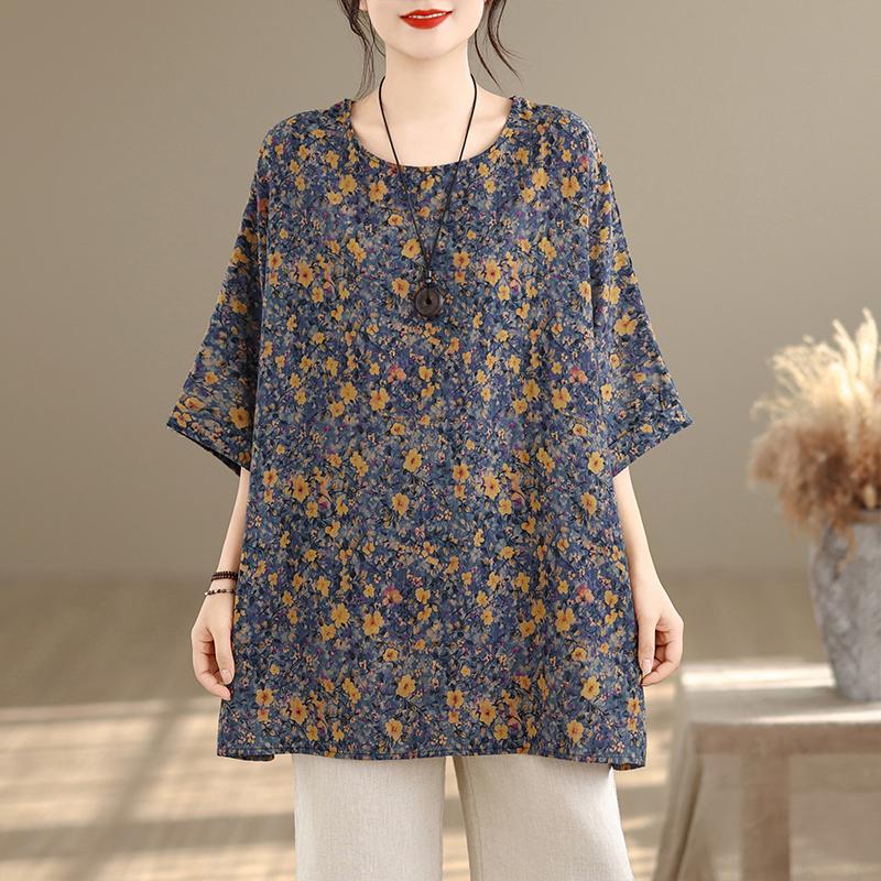 DIMANAF Plus Size New T-Shirt Women Flower Print Loose Casual O-Neck Lady Tops Tees Shirts Oversize Summer 2026