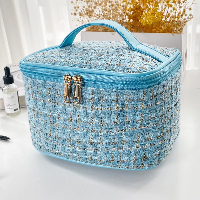 2025 Nova Bolsa Feminina Estilo Tricô Necessaire Portátil Portátil Portátil Necessaire de Maquiagem Moderna Bolsa Grande de Armazenamento