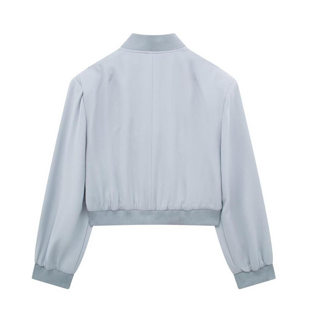 Summer 2024 Women's European-American Style Bomber Jacket with Large Pockets