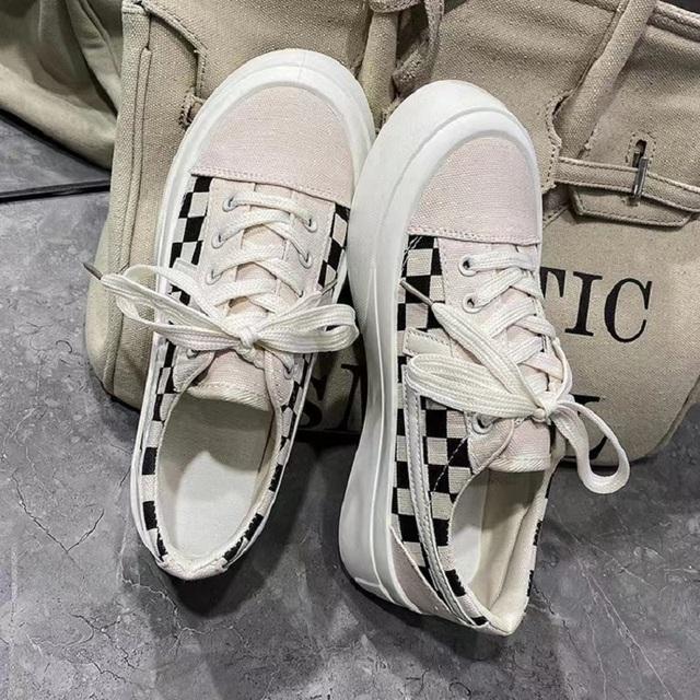 Ruitvormige Dames Sneakers Platte Schoenen Casual Gevulkaniseerd Basket Femme Sportschoenen Lente Tennis Vrouwelijk Kawaii Canvas Harajuku Koreaans 35 beige