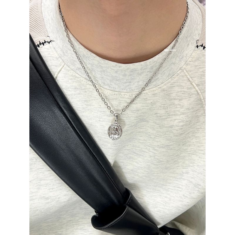 Titanium Steel Necklace Men's Fashionable Colorfast Mermaid Stylish Easiest for Match Niche Style Ins Fashion Street Cool Fancy