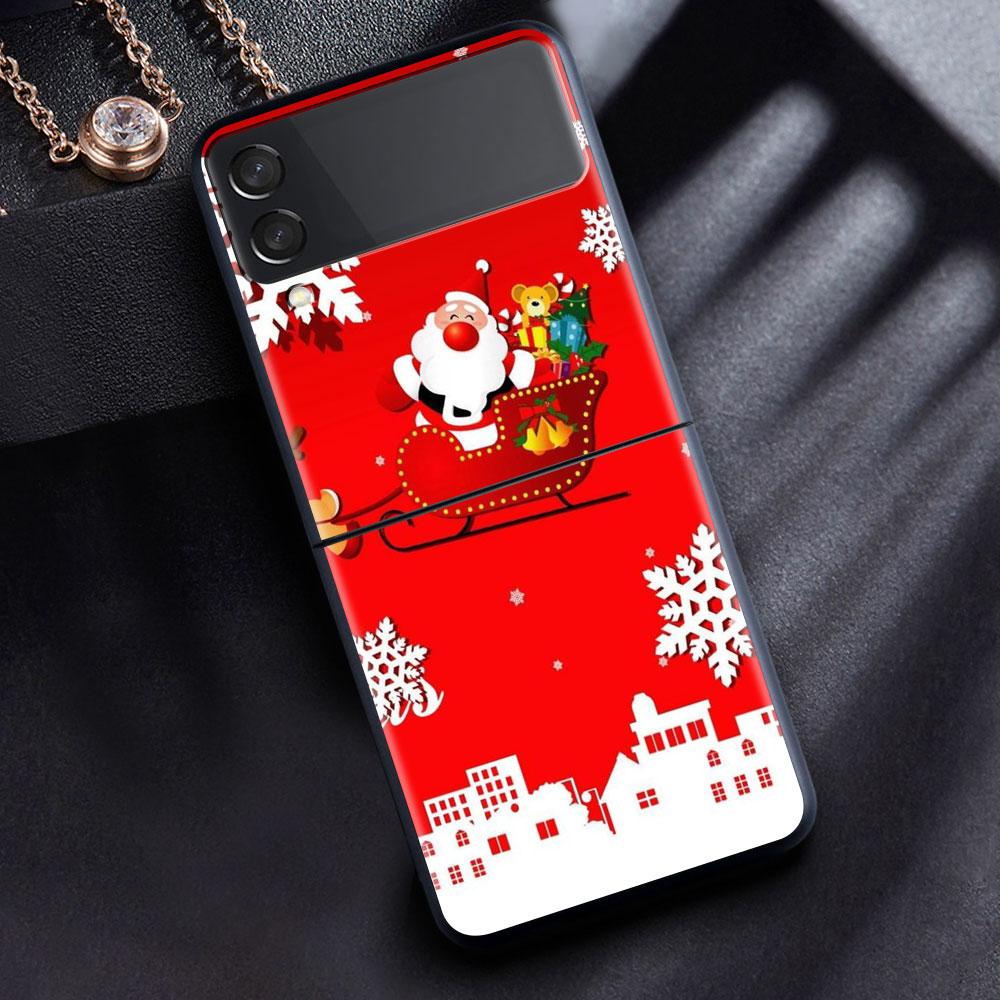 Hülle für Samsung Galaxy Z Flip 3 4 5G Schwarz Hart PC Telefongehäuse Z flip4 Luxus Segmentierte Abdeckung Weihnachten Cartoon