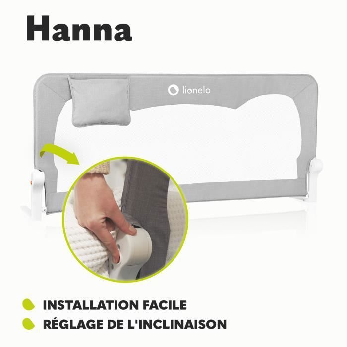 Barrière De Lit Bébé Hanna - LIONELO - Gris - Pliable - Protection Anti-chute - 150x66cm - Gris