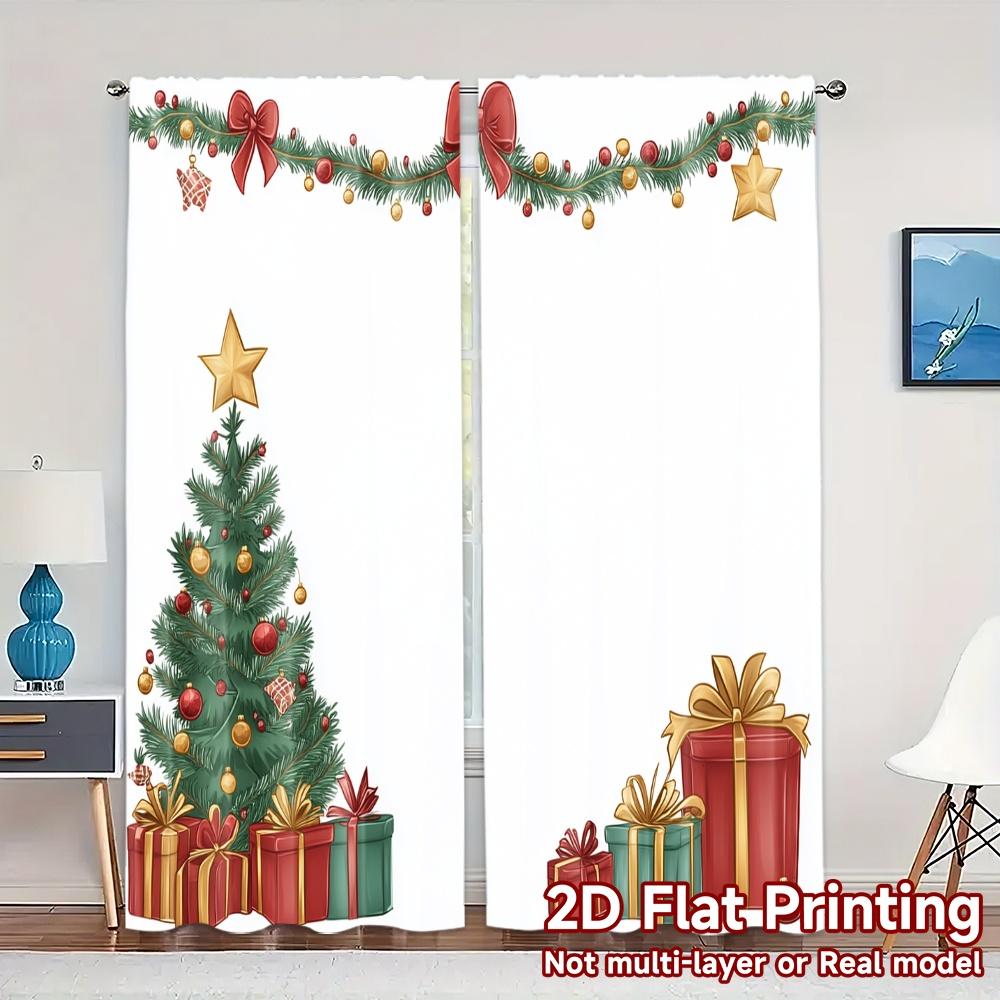 

2pcs,Curtains Christmas Tree Gift Garlands Ornaments (3) Popular Fashionable Curtains Versatile Durable Polyester Curtains 52.50×116.00 CM 2pcs