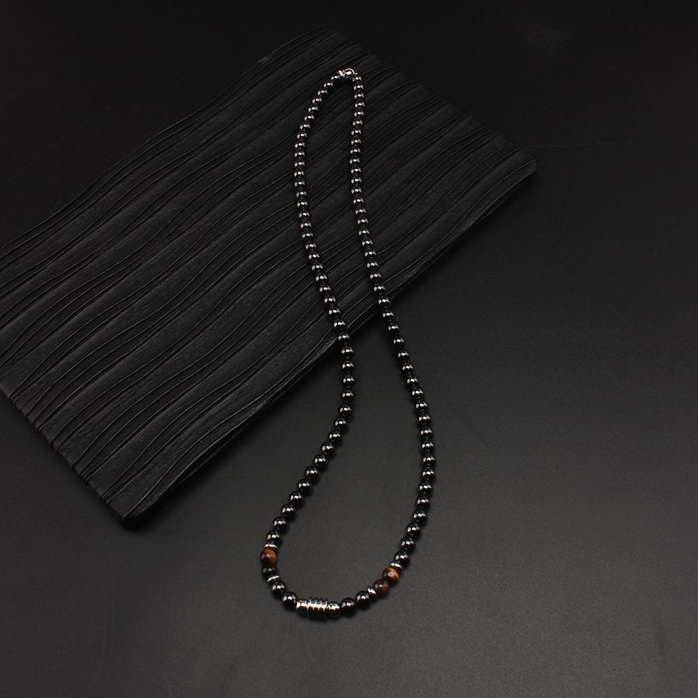 6mm Black Magnetic Hematite Round Beads Beaded Tiger-eye Stone Necklace for Men and Women