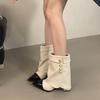 Mi Ting 2025 Autumn Fashion Versatile Coarse Heel Knight Boots Elegant Xiaoxiangfeng Color Matching Short Boots Sleeve Pants Pants Boots Women