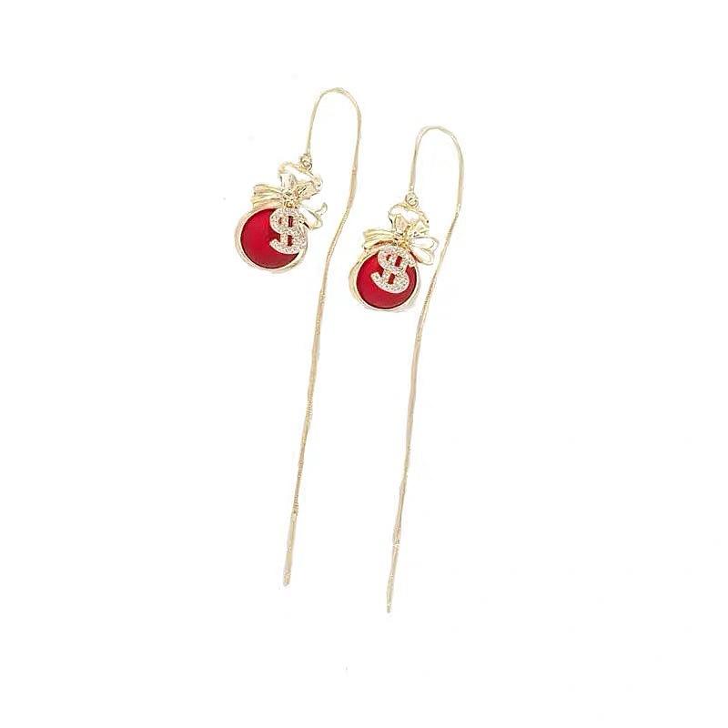 New Design Lucky Bag Long Fringed Fortune Earrings Chinese Style Fashion High-end Temperament Personalized Trendy Earrings