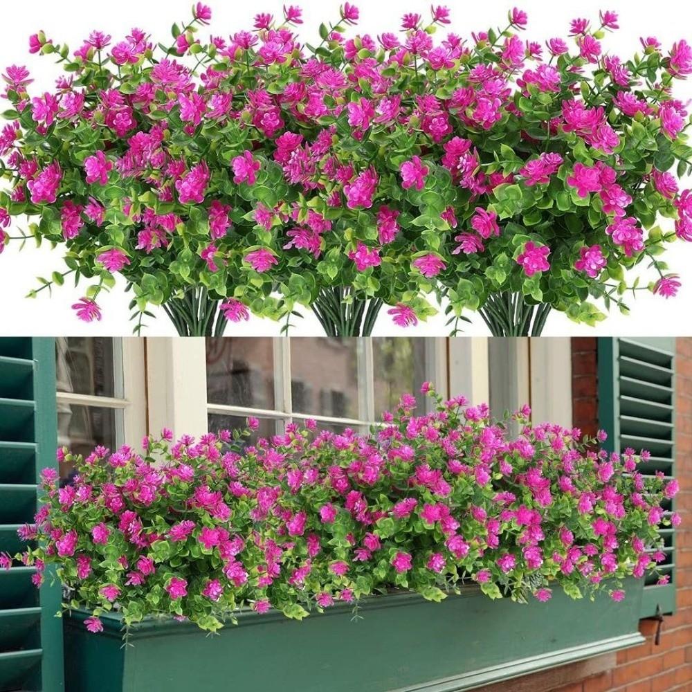 12pcs Artificial Eucalyptus Camellia Flower UV Resistant Party Supplies Fake Flowers Plastic Floral Bouquets DIY Accessories