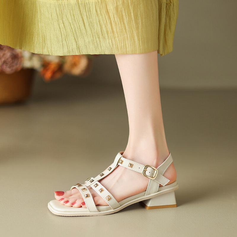 

Summer women s Roman sandals casual high-heeled sandals women s solid color large-size shoes rubber soft-soled women s shoes new square head 39