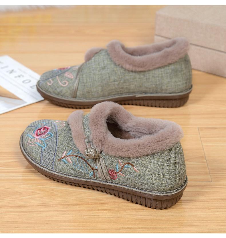 

Зимние старые пекинские хлопковые туфли женские в этническом стиле ханьфу вышитые туфли для мам бархатные утолщенные туфли с одной педалью пожилые туфли на заказ 41 зелёный