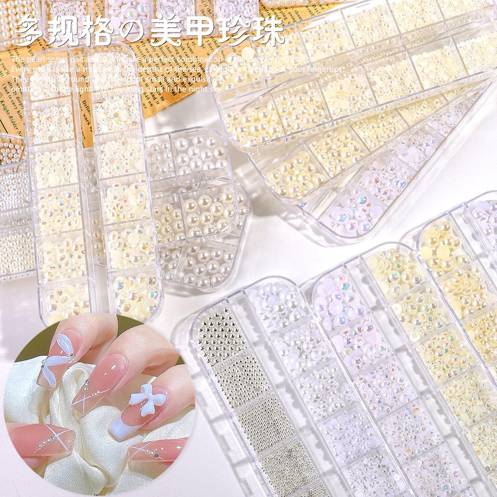 Ins Japanese Flat-Bottom Manicure, Pure White Beige Pearl, Semi-Round, Full-Round Highlight, No Peeling, No Fading, Nail Accessories