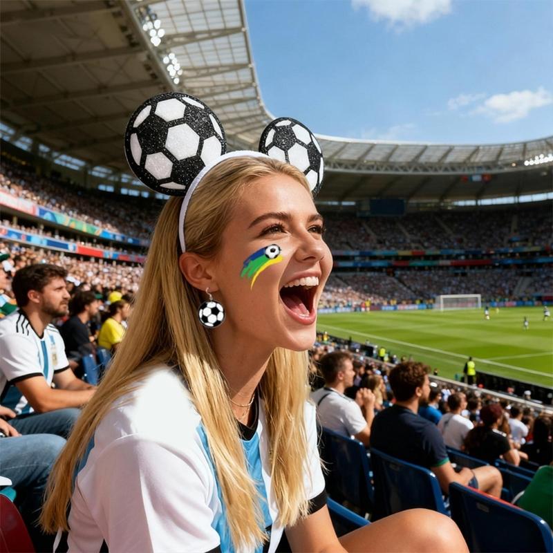 3Pcs Soccer Fan Hairband Set With Geometric Ball Design Hair Ornament Earrings And Skin Decal For Parties