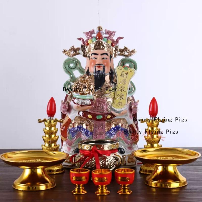 1PC Chinese Ceramic God of Wealth Ornament home decoration Wealth-attracting ornament Office Wealth Recruiting Statue 24-29CM