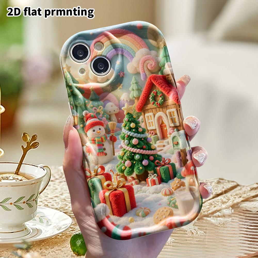 Phone Case: 2D Flat, Suitable for iPhone 18, 17, 16, 15, 14, 13, 12 Pro Protective Cases, Rainbow Christmas Village, Perfect Holiday Gift for Christma
