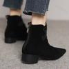 Women Ankle Boots 2026 Autumn Pointed Toe Suede Non-slip Short Boots Outdoor Casual Low Heel Zipper Fashion Boots Botas De Mujer