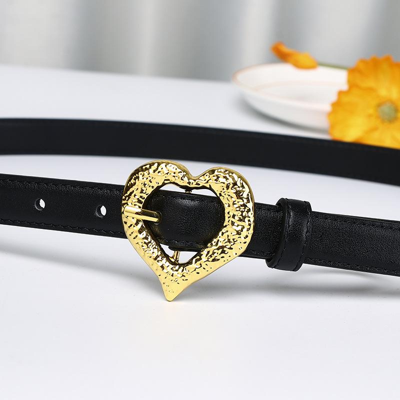 New First-Layer Cowhide Women'S Belt Women'S Genuine Leather Personalized Trend Heart-Shaped Pin Buckle Niche Fashion Decorative Thin Belt