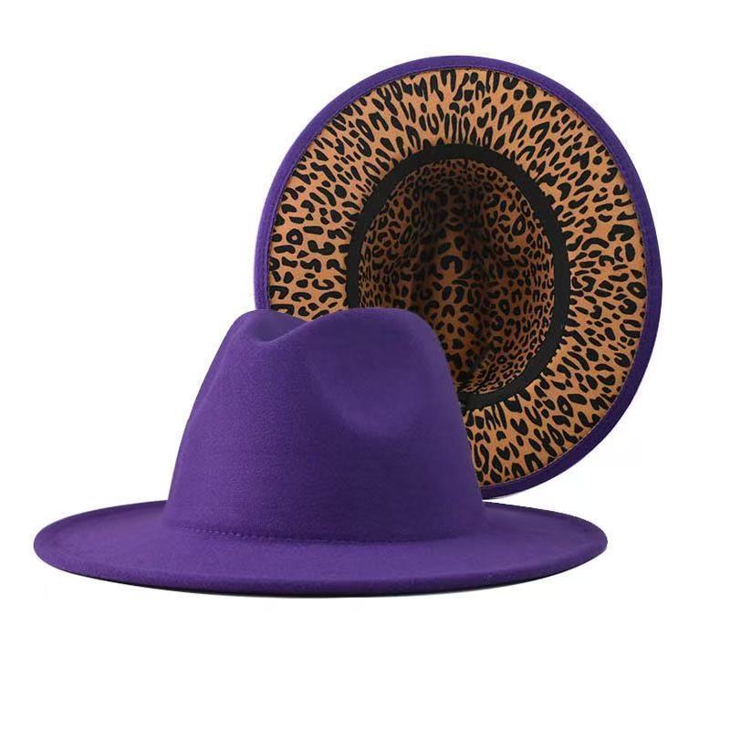 Popular European and American fashion simple leopard print color matching jazz hat men's and women's elegant versatile wide-brimmed top hat