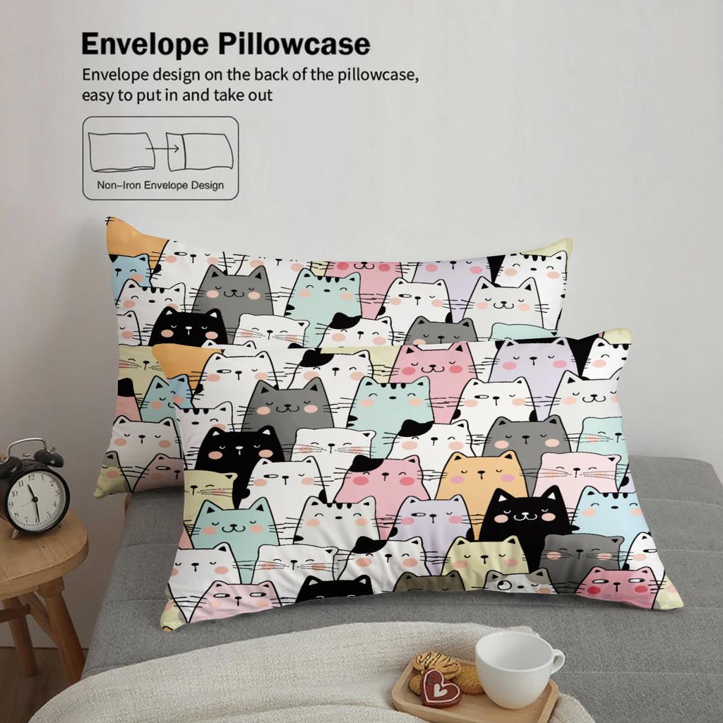 3pcs Cat Pattern Bedding Sets 3D Printed Cute Cartoon Cat Dormitory Twin Size For Students Duvet Cover Sets With 2Pillowcases