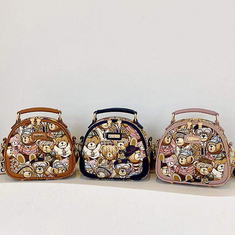 BEIBAOBAO Genți Crossbody Originale Street Trend pentru Femei Moda Pânză PU Splicing Poșetă Doamnă Cute Cartoon Urs Genți proaspete pe un singur umăr pentru femei