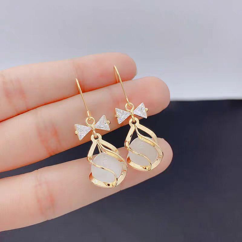 Diamond-set Love Opal Stud Earrings Design High-end Summer Earrings Niche Light Luxury High-end Versatile Earrings Jewelry