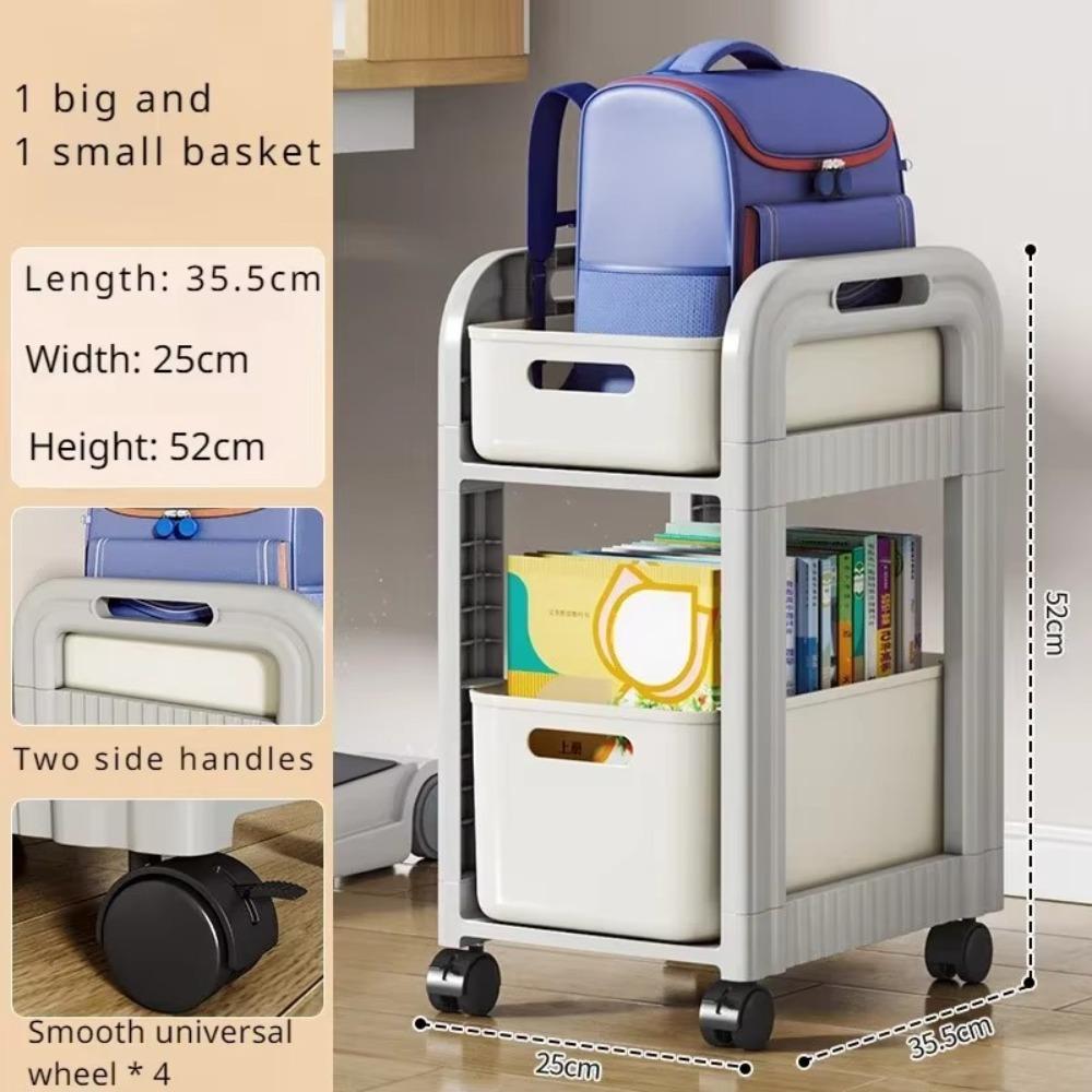 

Movable Bookshelf Storage Trolley 4 Wheels Multi-Layer Storage Rack New Rolling Storages Cart Gray-2Layer