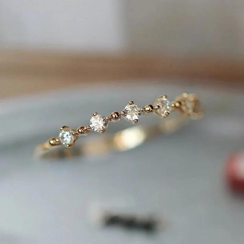 Huitan Wedding Band Eternity Rings Women Brilliant Round Zirconia Luxury Engagement Rings Thin Elegant Female Jewelry