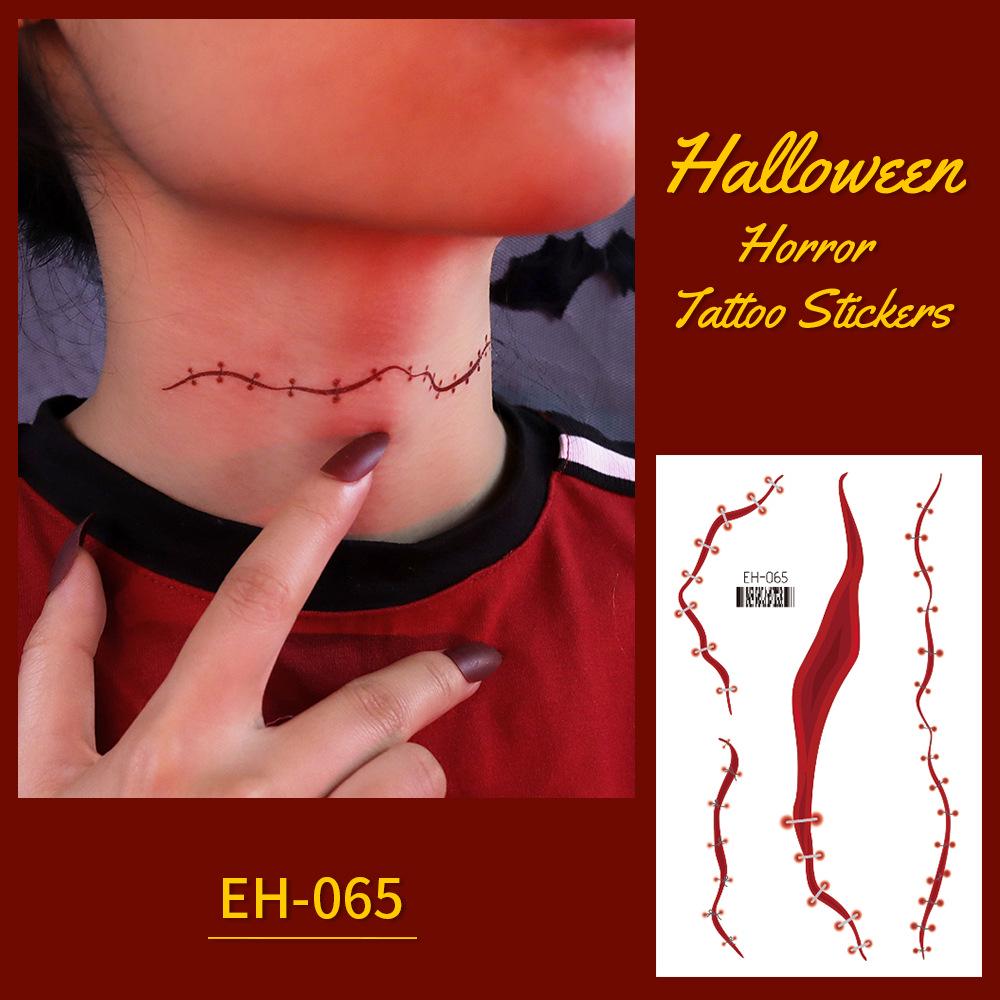 Wasserdichte Halloween-Grusel-Narben-Tattoo-Aufkleber mit Kreuzmuster für Gesicht und Arme