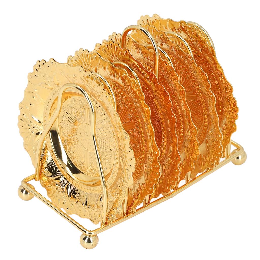 Metal Coaster Holder Set Zinc Alloy Vintage Coaster Stand Set Drink Coasters with Decorative Rack for Home Kitchen Bar