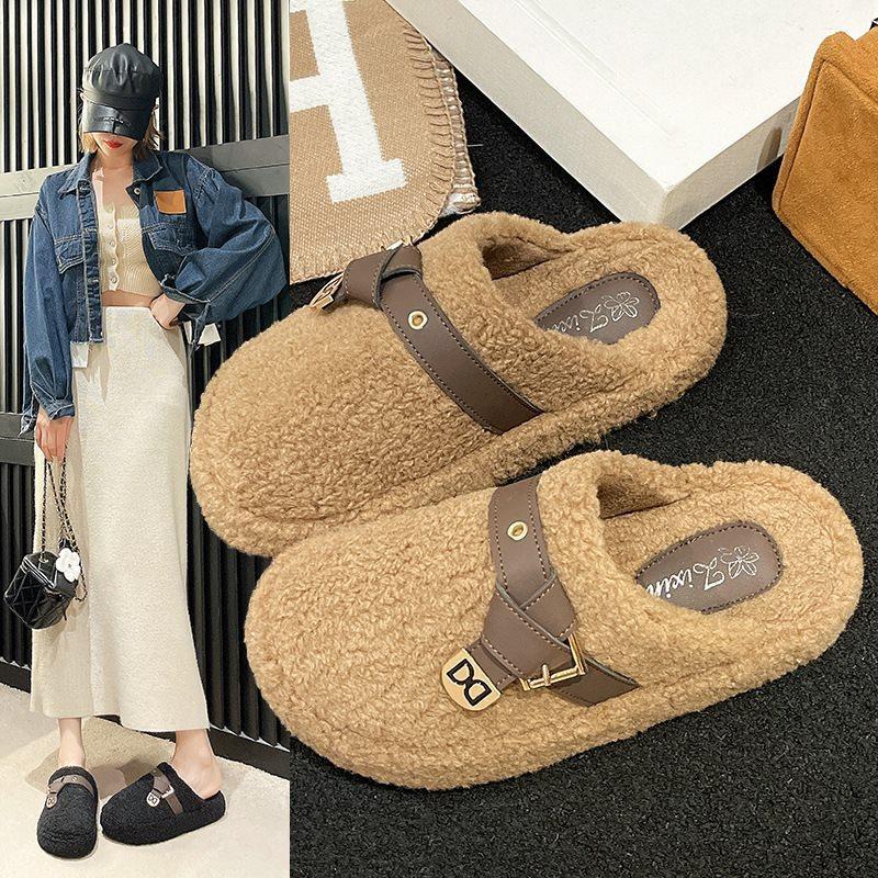 Niche Cotton Slippers New Thick-soled Internet Celebrities 2025 Wool Slippers Women Wear Autumn and Winter Versatile Lamb Wool Bag Head