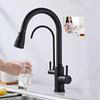 Tuqiu Black Pull Out Kitchen Faucet Water Filter Tap Brass Crane For Kitchen Deck Mounted Sink Faucet Mixer 3 Way Kitchen Faucet