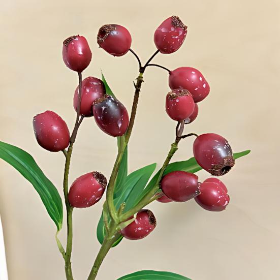 Artificial Fruits Branch for Vase, Realistic Simulation Fake Berries Stem with Leaves for Home Kitchen, Wedding, Party Decoration