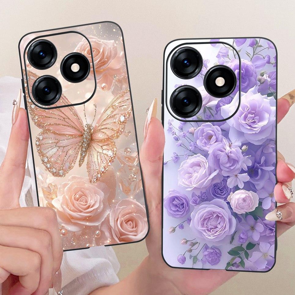 Für Tecno Spark 10 10C 10 Pro 4G KI7 KI5m Handyhülle Bunte Schmetterlingsblume Damen Girly Weiche Silikonhülle Mattes Rückcover