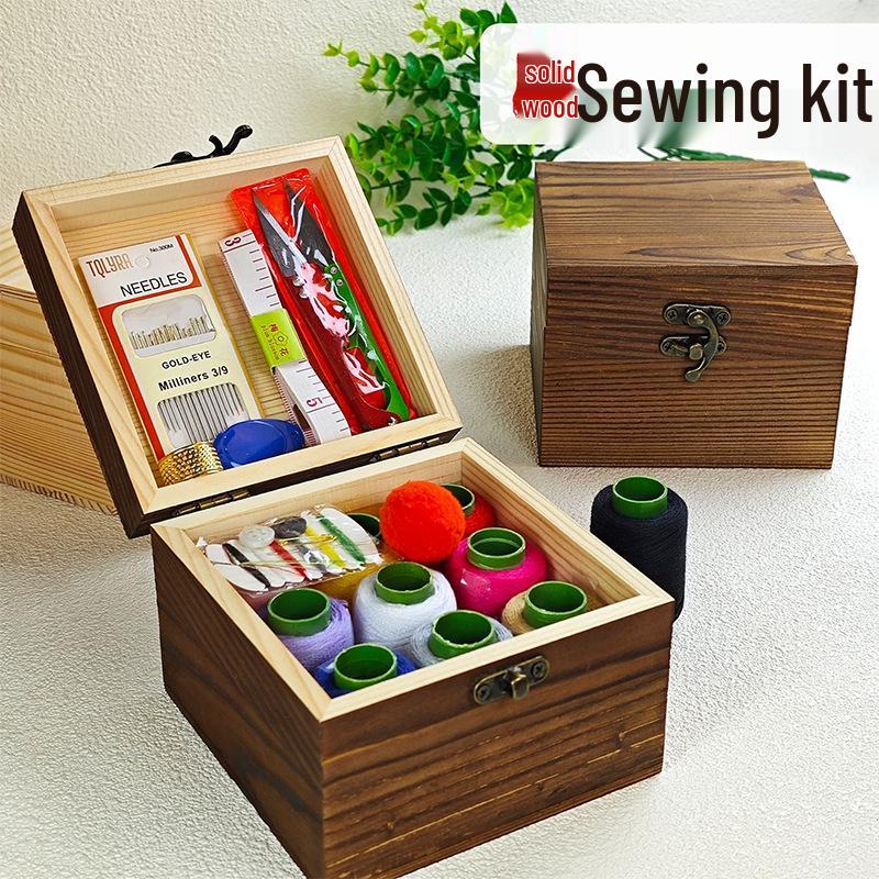 Solid Wood Portable Sewing Kit: Needle & Thread Storage for Home & Dorm