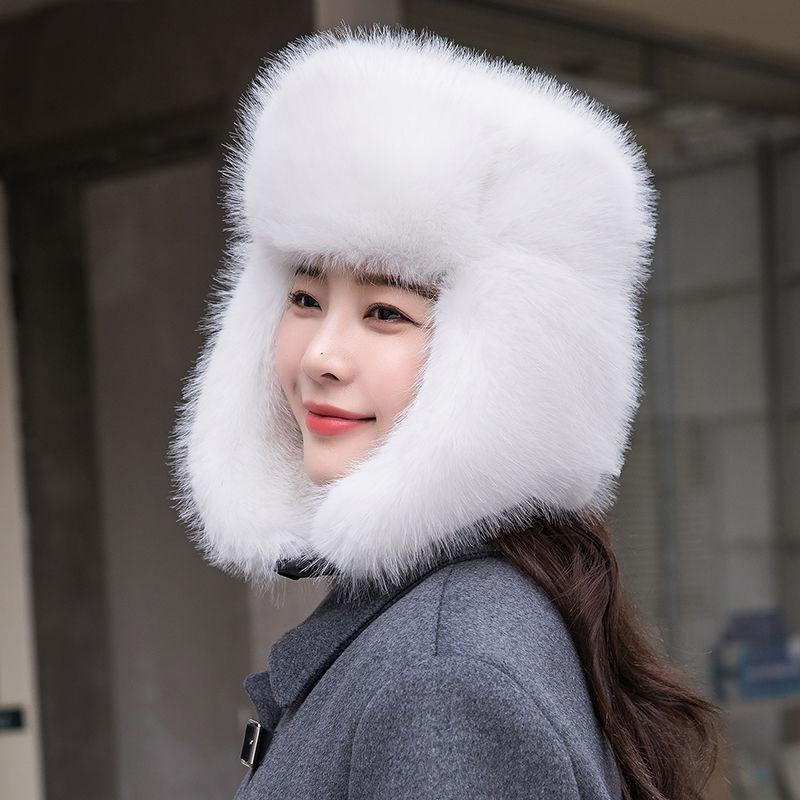 Ny dame vinterlue, varm ørelue, tykk plysjlue, revefuskepels damehatt av høy kvalitet, myk vindtett lue for høst og vinter