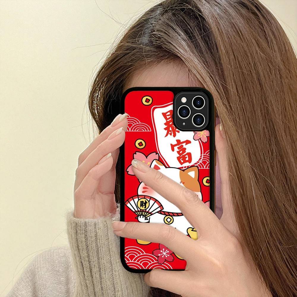 Maneki Neko Lucky Money Cat PC+TPU Phone Case For IPhone 11 12 13 14 15 16 17 Plus Pro Max Cover