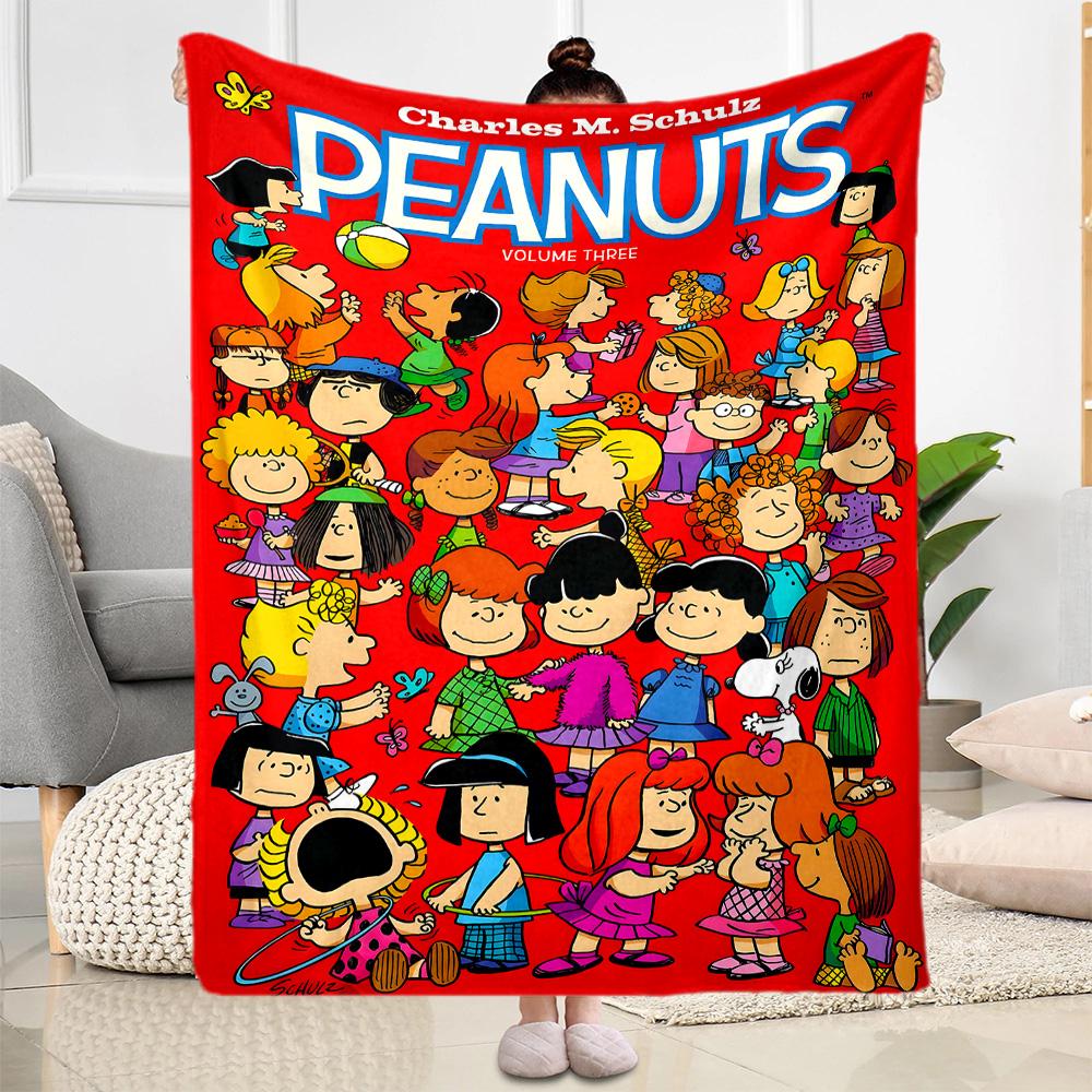Peanuts Characters Panels Blanket Durable Comfort Perfect for Seaside Chair Sofa All-Season Use Modern Style Birthday Christmas Gift Blanket
