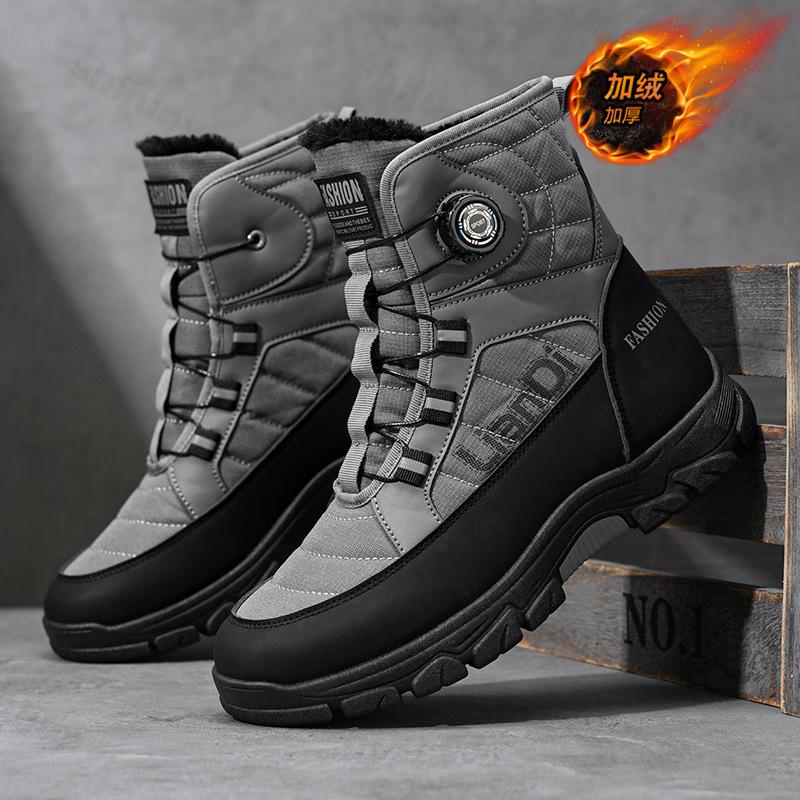 Fashion Men's Snow Boots 2025 Winter New High Top Cotton Shoes Plush Warm Boots Non-slip Hiking Boots for Men Winter High Top Sneakers