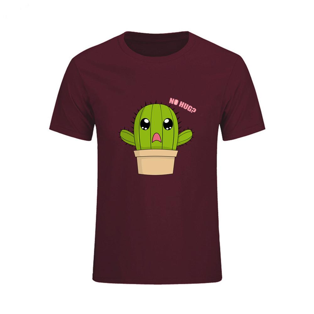 Crop Cactus Hug Pattern No Hug T Shirt Short Sleeve Custom T Shirts