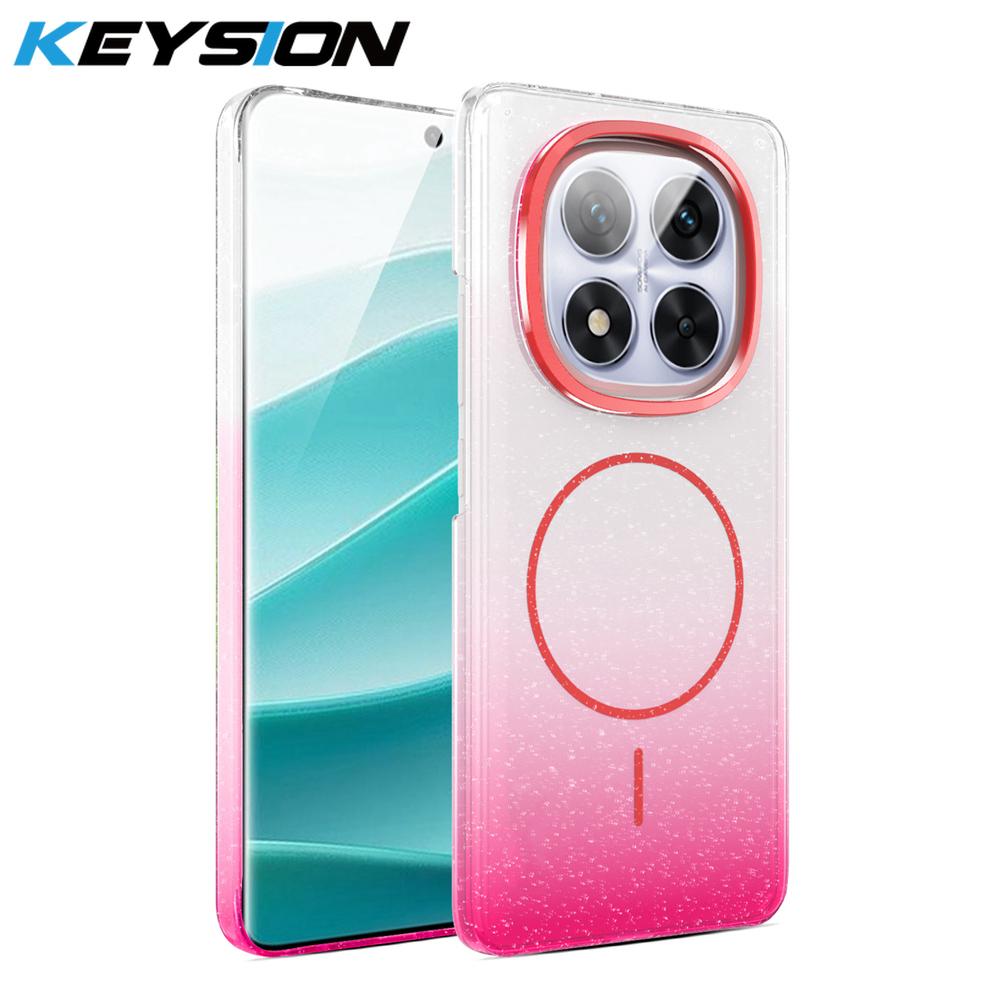 KEYSION Luxuriöse magnetische Handyhülle mit Farbverlauf und Glitzer für Redmi Note 14 Pro+5G 14 4G, stoßfeste Hart-PC-Rückabdeckung für POCO X7 5G