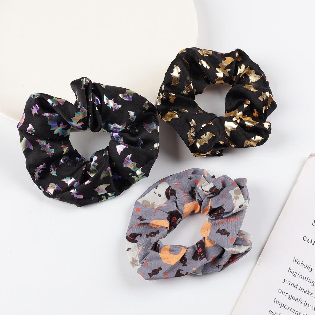 5pcs Halloween Hair Ties: Pumpkin, Ghost, Bat Designs; Strong Elastic Ponytail Holders