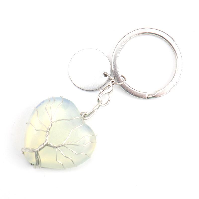 Natural Stone Crystal Peach Heart Heart Shape Tree Of Life Keychain Keychain Bag Pendant K24