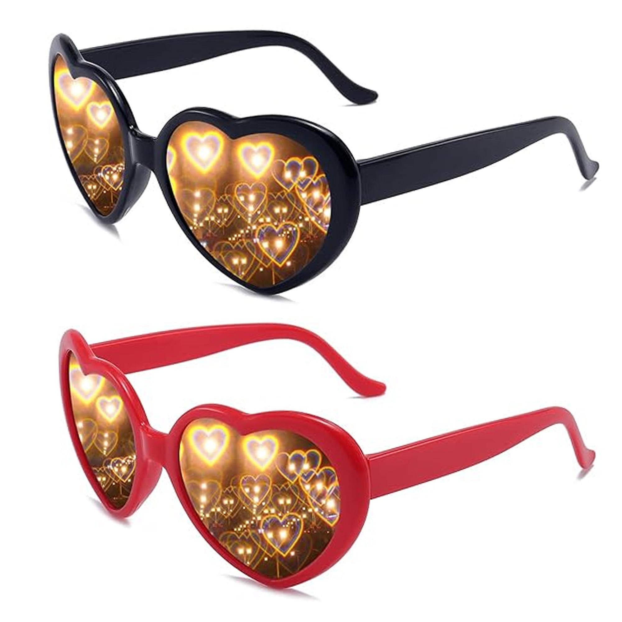 

2pcs Lightweight Designs Change Love Effect Eyeglasses Night Sunglasses for Daily Use Peach Heart Sunglasses for Daily Use for Women