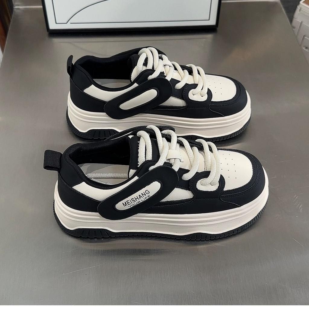 Sky high value sports high top niche panda shoes thick sole versatile black and white color matching small white board shoes