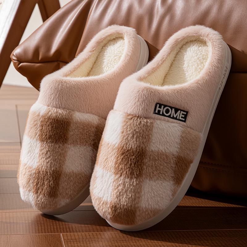 Plush Autumn/Winter Indoor Cotton Slippers - Thick-Soled and Warm for Men & Women