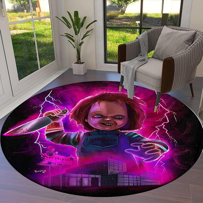 1pc Chucky, Horror Round Carpet, Made of Polyester,Perfect for Decorating Office Chairs, Living Rooms,fplt309